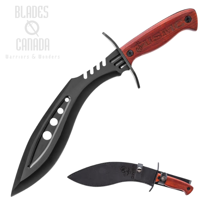 USMC Kukri Knife, Stainless Steel Blade, Wood Handle, Leather Sheath, UC3362 USMC Kukri Knife, Stainless Steel Blade, Wood Handle, Leather Sheath, UC3362